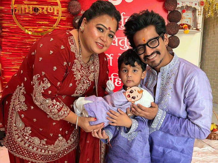 भारती सिंह ने दूसरे बेटे का नामकरण किया:इंस्टाग्राम पर सेरेमनी की फोटो शेयर कर फैंस को दी जानकारी, बेटों संग ट्विनिंग करते दिखे हर्ष