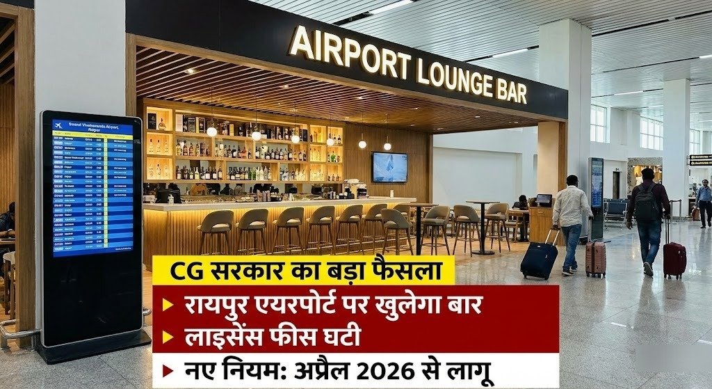 cg सरकार का बड़ा फैसला, रायपुर एयरपोर्ट पर खुलेगा बार, लाइसेंस फीस घटी अप्रैल 2026 से लागू होंगे नए नियम