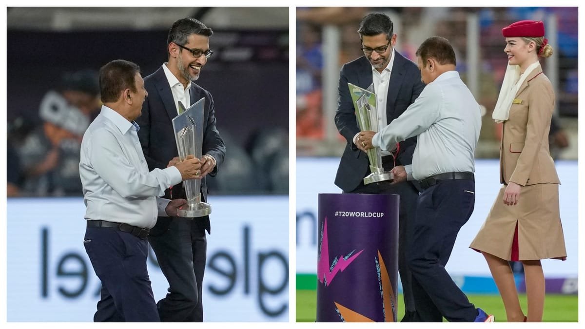 ind vs sa: गावस्कर के साथ ट्रॉफी लेकर मैदान पर पहुंचे गूगल के ceo सुंदर पिचाई, टी20 विश्वकप मैच का उठाया लुत्फ