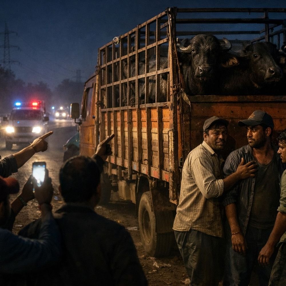 महाराष्ट्र में गोरक्षकों ने ट्रक हेल्पर को गोबर खिलाया:ड्राइवर पर हमला किया, दो गिरफ्तार; मुंबई बेंगलुरु हाईवे पर भैंसों से भरी गाड़ी को रोका था