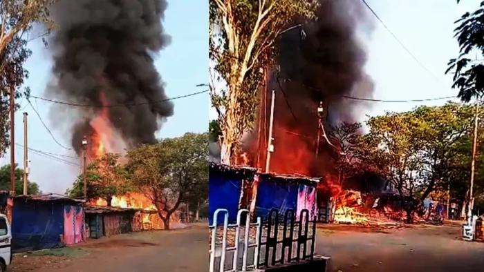 giraudpuri fire: गिरौदपुरी धाम में भीषण आग, सिलेंडर ब्लास्ट से 16 दुकानें जलकर खाक
