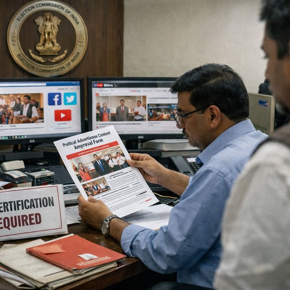चुनाव के विज्ञापनों के लिए पार्टियों को सर्टिफिकेट लेना होगा:चुनाव आयोग का निर्देश बिना इजाजत इलेक्ट्रोनिक या सोशल मीडिया पर एड जारी नहीं होंगे