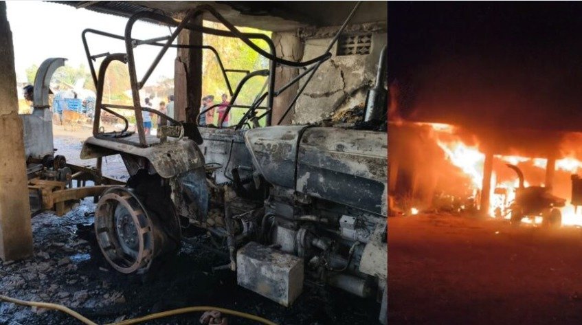 raipur fire video: रायपुर में किसान के ब्यारा में लगाई आग, ट्रैक्टर और पैराकुटी मशीन जलकर खाक, video…